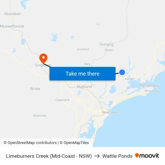 Limeburners Creek (Mid-Coast - NSW) to Wattle Ponds map