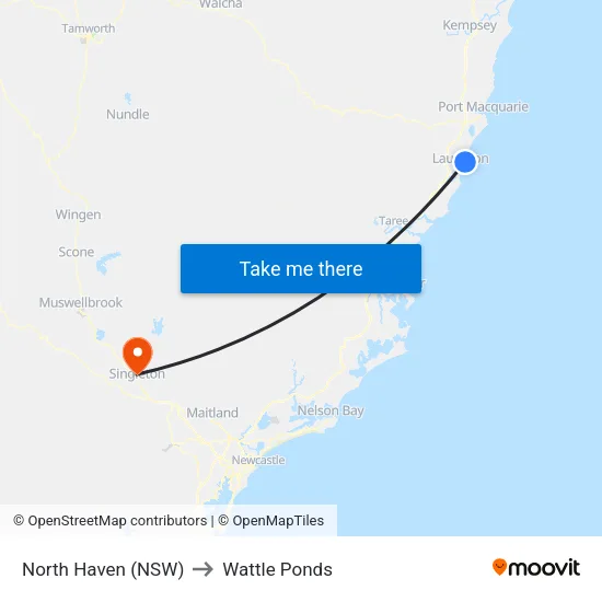 North Haven (NSW) to Wattle Ponds map
