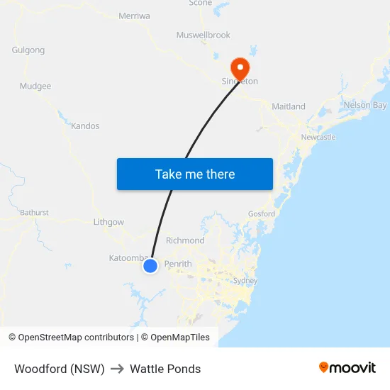 Woodford (NSW) to Wattle Ponds map