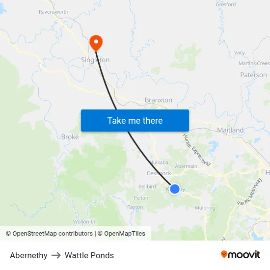 Abernethy to Wattle Ponds map