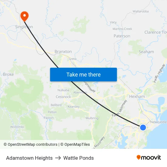 Adamstown Heights to Wattle Ponds map