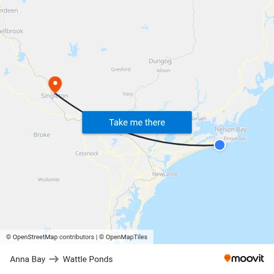 Anna Bay to Wattle Ponds map