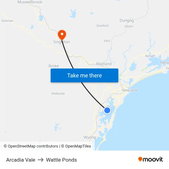 Arcadia Vale to Wattle Ponds map