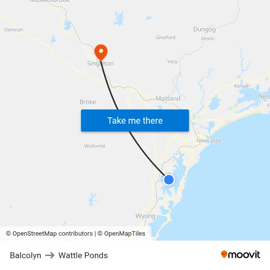 Balcolyn to Wattle Ponds map