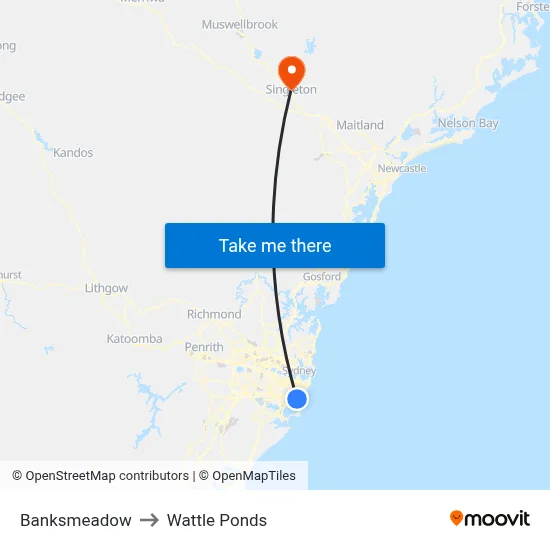 Banksmeadow to Wattle Ponds map