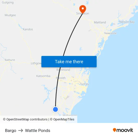 Bargo to Wattle Ponds map