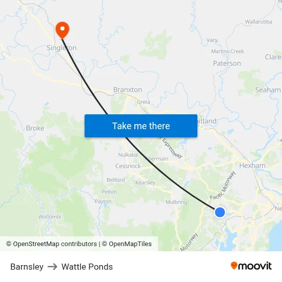 Barnsley to Wattle Ponds map