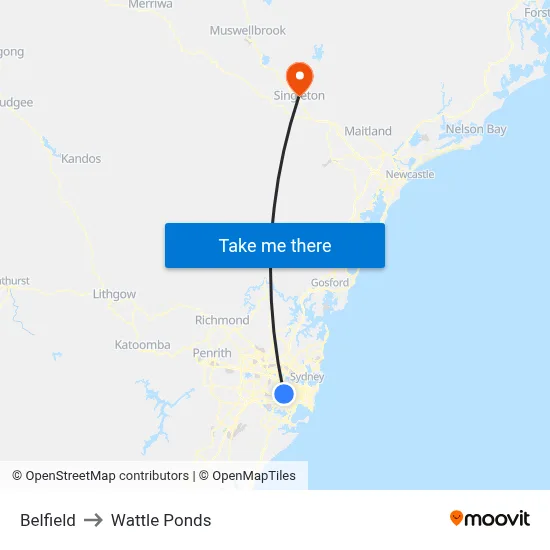 Belfield to Wattle Ponds map