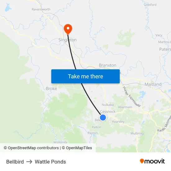 Bellbird to Wattle Ponds map