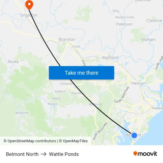 Belmont North to Wattle Ponds map