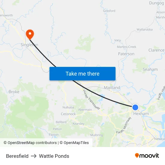 Beresfield to Wattle Ponds map