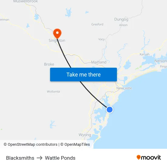 Blacksmiths to Wattle Ponds map