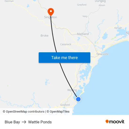 Blue Bay to Wattle Ponds map