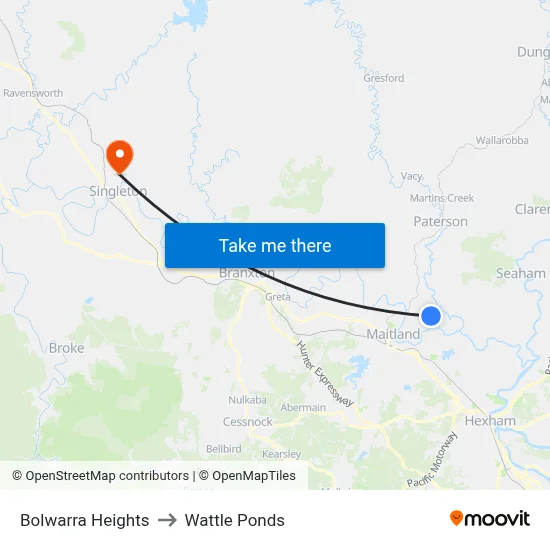 Bolwarra Heights to Wattle Ponds map