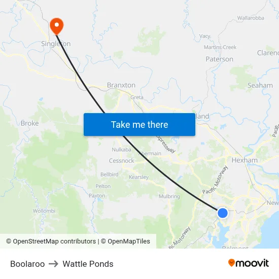 Boolaroo to Wattle Ponds map