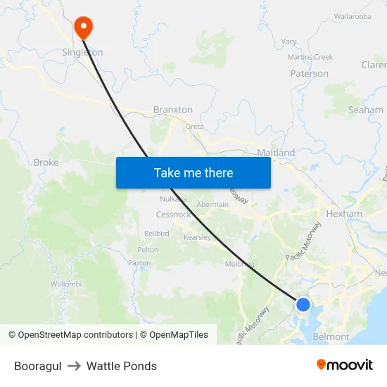 Booragul to Wattle Ponds map