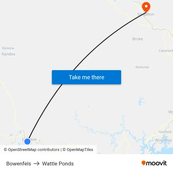 Bowenfels to Wattle Ponds map