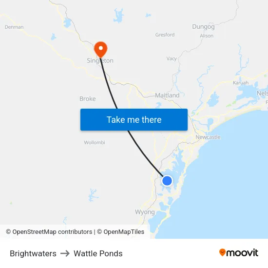 Brightwaters to Wattle Ponds map