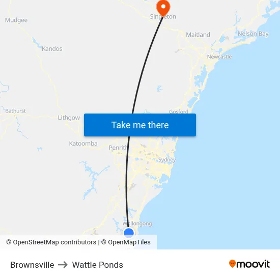 Brownsville to Wattle Ponds map