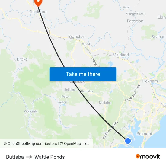 Buttaba to Wattle Ponds map