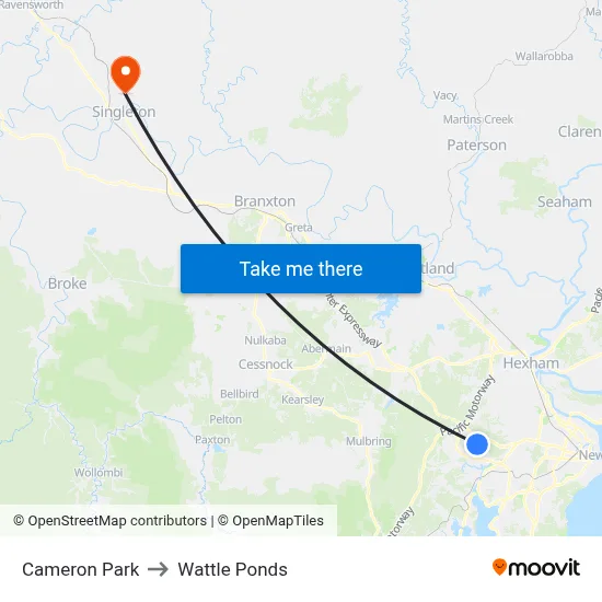 Cameron Park to Wattle Ponds map
