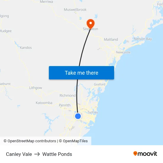 Canley Vale to Wattle Ponds map