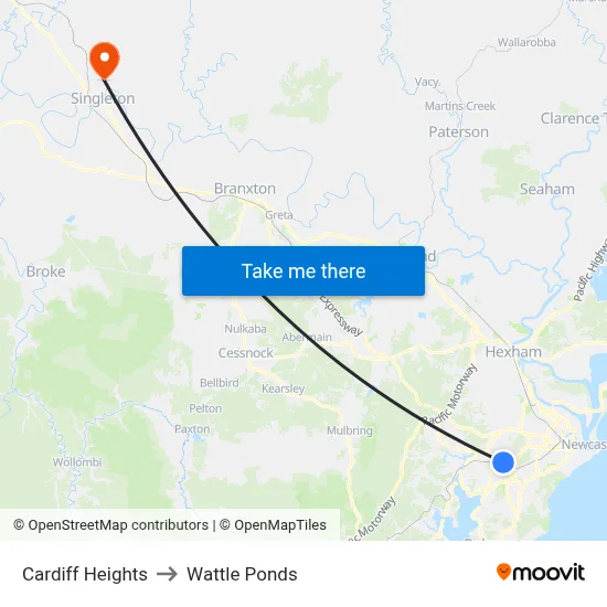 Cardiff Heights to Wattle Ponds map