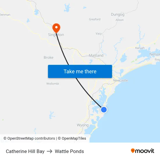 Catherine Hill Bay to Wattle Ponds map