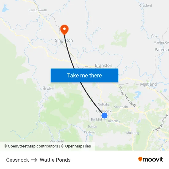 Cessnock to Wattle Ponds map