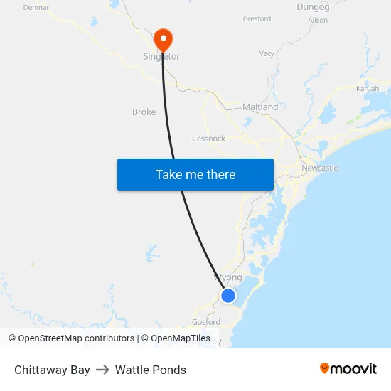 Chittaway Bay to Wattle Ponds map