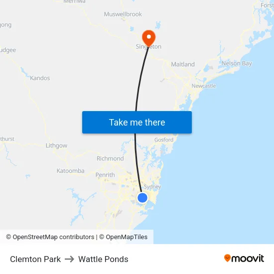 Clemton Park to Wattle Ponds map
