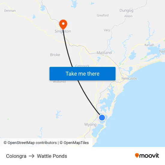 Colongra to Wattle Ponds map