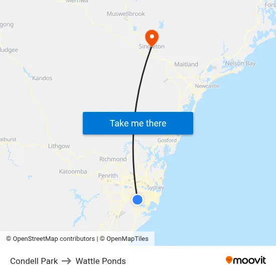 Condell Park to Wattle Ponds map