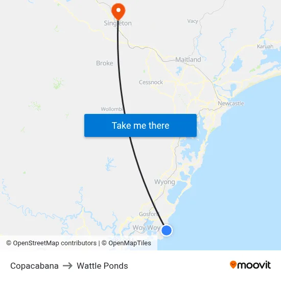 Copacabana to Wattle Ponds map