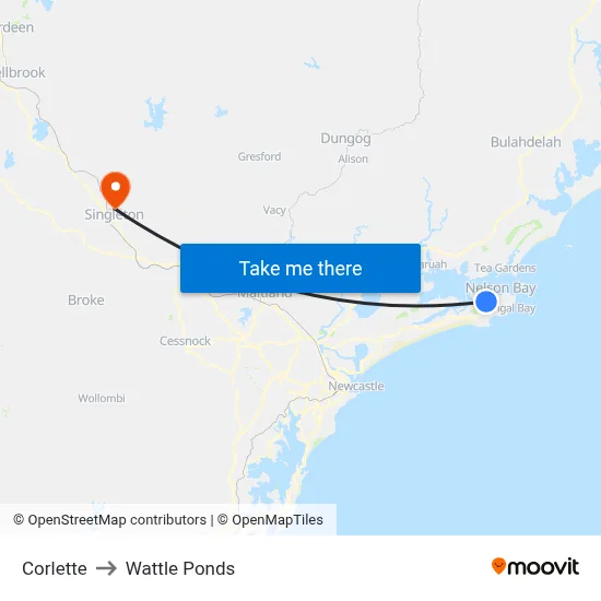 Corlette to Wattle Ponds map