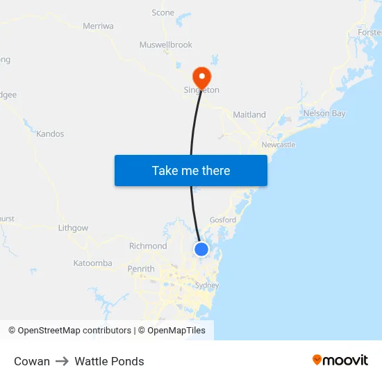 Cowan to Wattle Ponds map