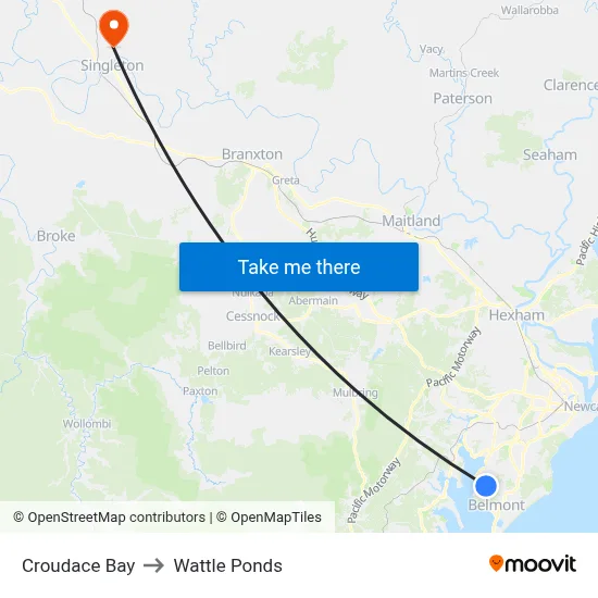 Croudace Bay to Wattle Ponds map