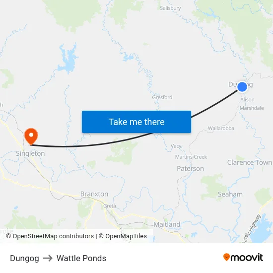 Dungog to Wattle Ponds map