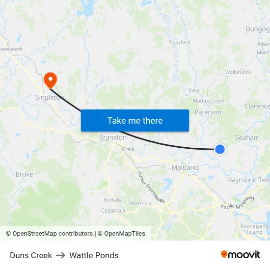 Duns Creek to Wattle Ponds map