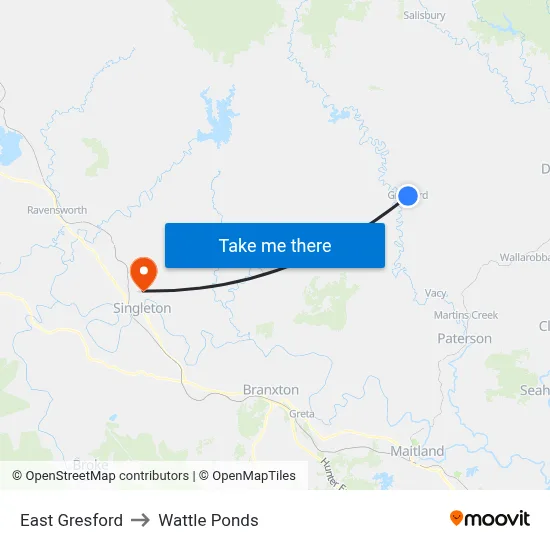 East Gresford to Wattle Ponds map