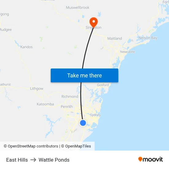 East Hills to Wattle Ponds map