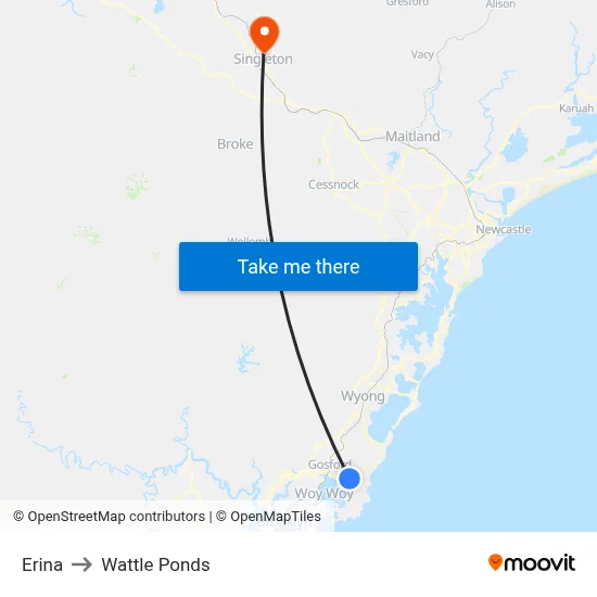 Erina to Wattle Ponds map