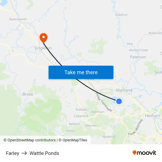 Farley to Wattle Ponds map