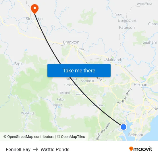 Fennell Bay to Wattle Ponds map