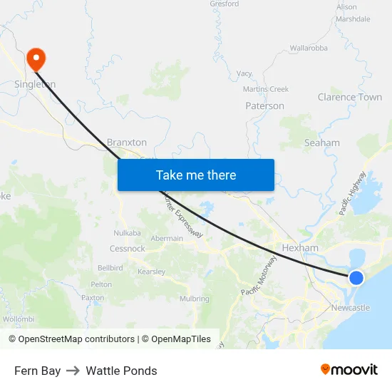 Fern Bay to Wattle Ponds map