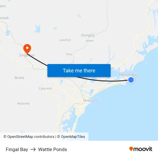 Fingal Bay to Wattle Ponds map