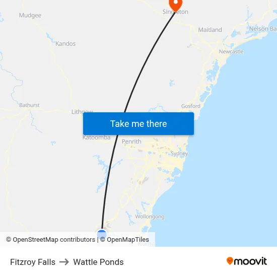 Fitzroy Falls to Wattle Ponds map