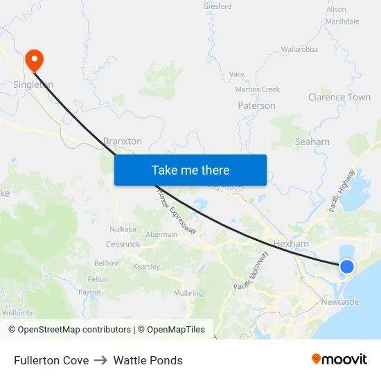 Fullerton Cove to Wattle Ponds map
