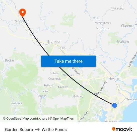 Garden Suburb to Wattle Ponds map