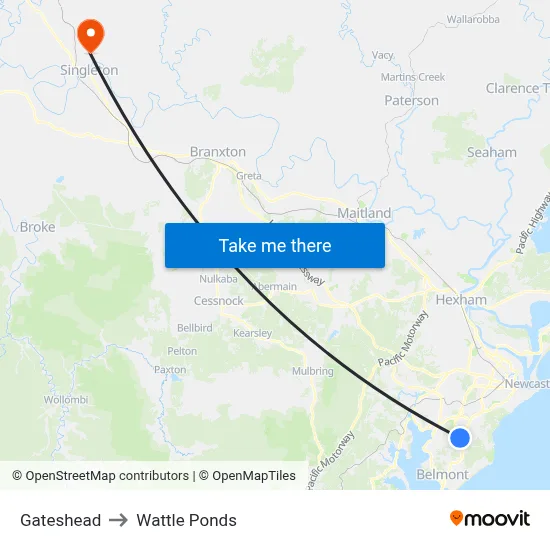 Gateshead to Wattle Ponds map
